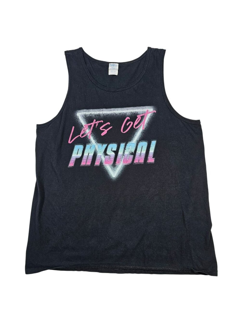 Port & Company "Lets Get Physical" Retro Graphic Sleeveless Tank Top Size L Larg